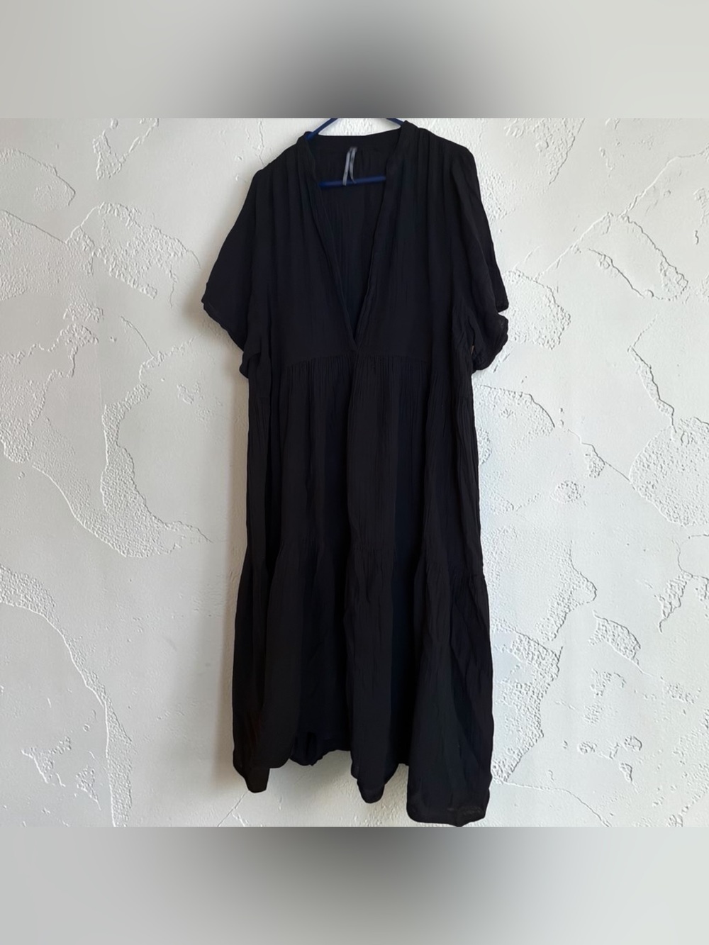 By Anthropologie Black Gauze Tiered V Neck Boho Maxi Midi Dress 1X - Picture 2 of 3